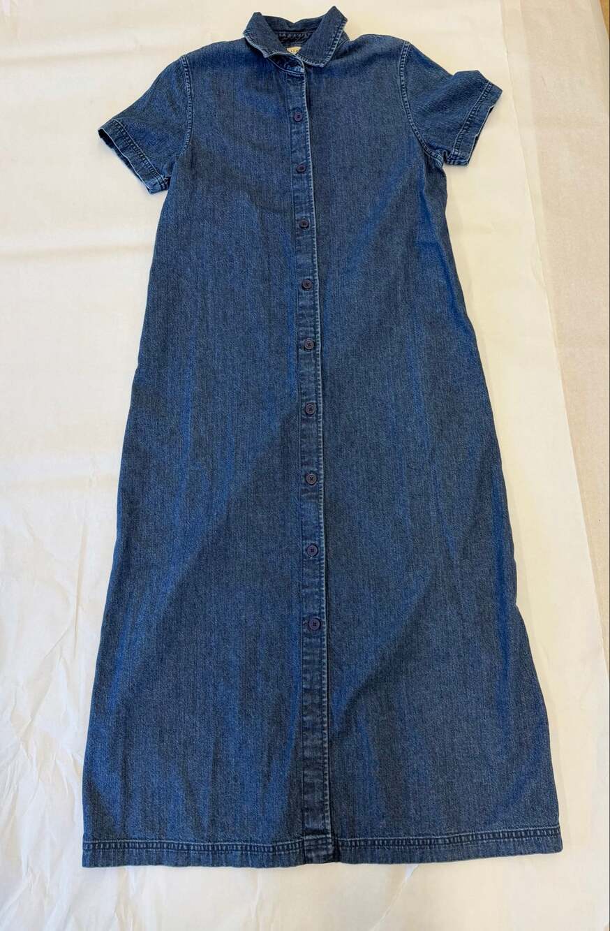 LL Bean Vintage Short Sleeve Denim Button Front Maxi Shirt Dress 6 Petite
